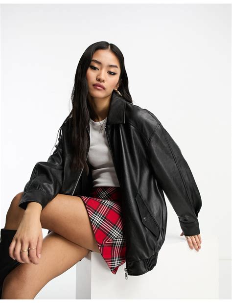 bershka oversized leather jacket